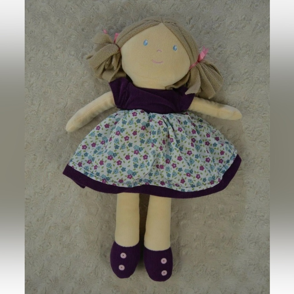 Homegoods Baby Girl Doll Plush Stuffed Soft Toy Purple Floral Dress Blue White